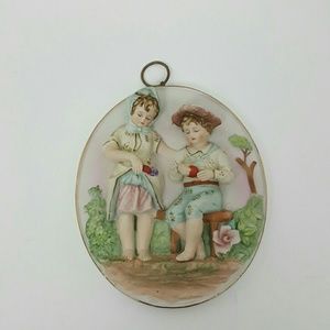 Arnart Vintage Ceramic Wall Plaques Boy Girl Japan